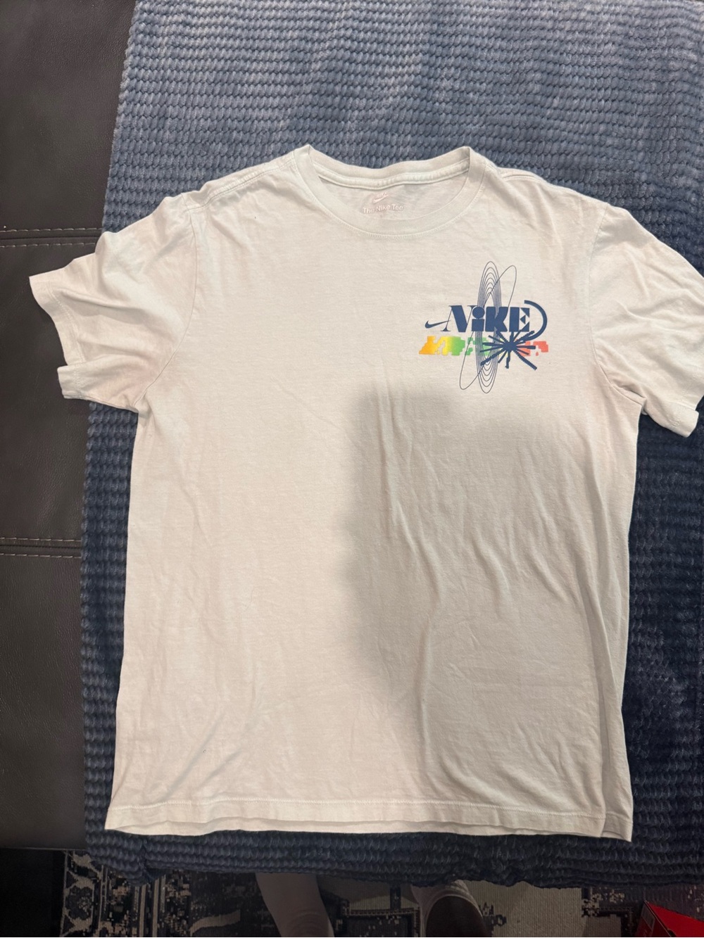 Nike White Short Sleeve Tee with Rainbow Graphic Logo
